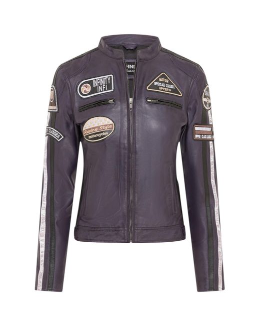 Infinity Leather Purple Biker Racing Badges Jacket-Maple Lamb Leather