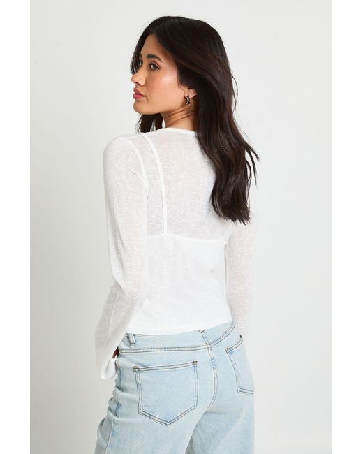 Boohoo White Sheer Double Layer Henley Top