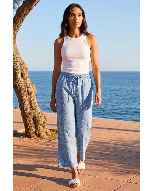 Roman Blue Floral Print Wide Leg Trousers