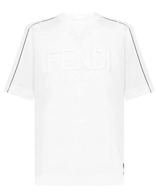 Fendi White Logo Embossed Crewneck T-Shirt for men