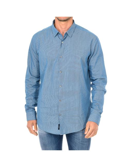 Armani Jeans Blue Long-Sleeved Shirt With Lapel Collar 3Y6C09-6Ndzz for men