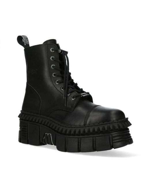 New Rock Black Leather Boots-Wall083Cct-S6