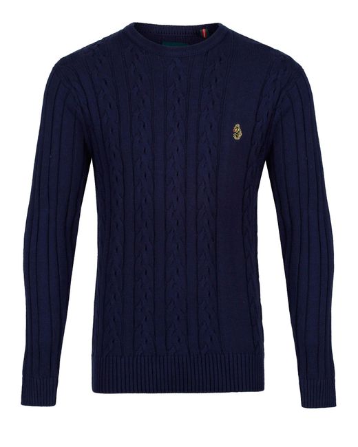 Luke 1977 Blue Morden Crew Neck Knitted Jumper for men