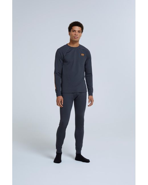 Mountain Warehouse Blue 'Piste' Base Layer Leggings Stretchy Breathable Warm Cosy Bottoms for men