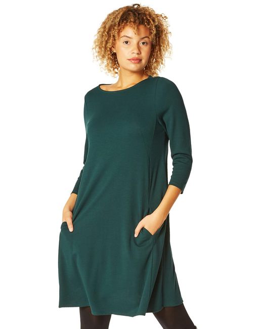 Roman Green A-Line Pocket Detail Swing Dress