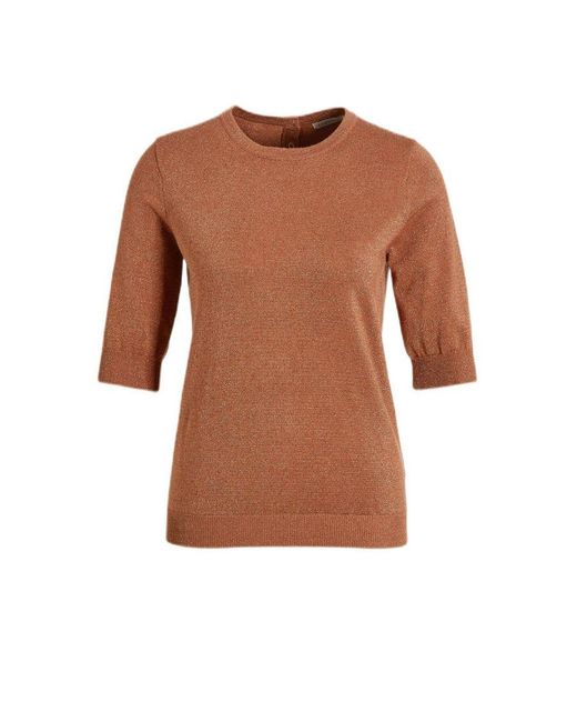 EsQualo Top Sweater Lurex S/lsve Button Met Glitters Koper in het Brown