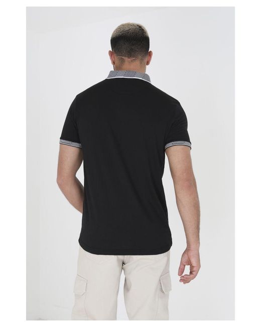 Brave Soul Black 'Glover' Short Sleeve Jacquard Collar Jersey Polo Shirt Cotton for men