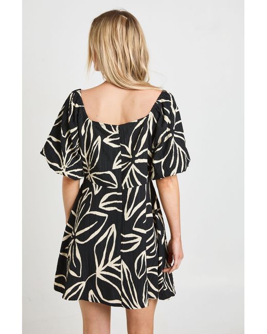 Boohoo Black Petite Floral Textured Volume Sleeve Mini Dress