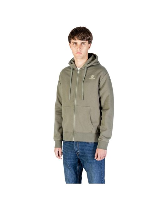 Aquascutum Green Active Small Logo Full Zip Up Army Hoodie Cotton for men
