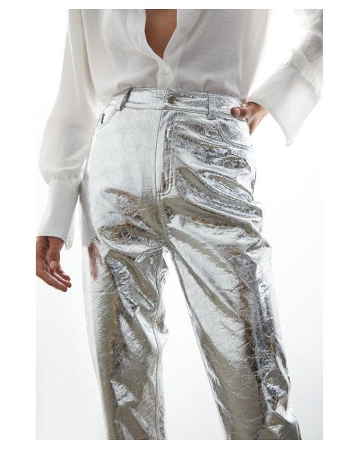 Warehouse White Crackle Faux Leather Straight Trouser