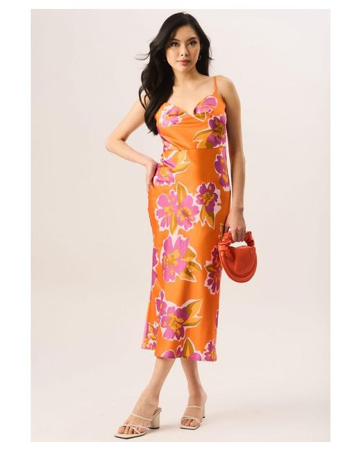 Gini London Midi-jurk Met Bloemenprint En Col in het Orange