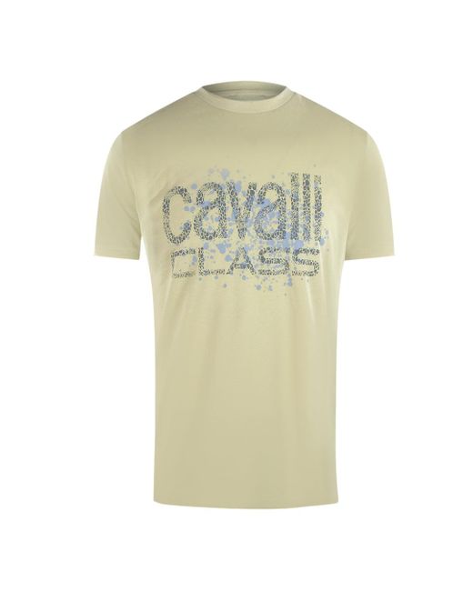 Roberto Cavalli Green Cracked Sprayed Logo Sand T-Shirt Cotton for men