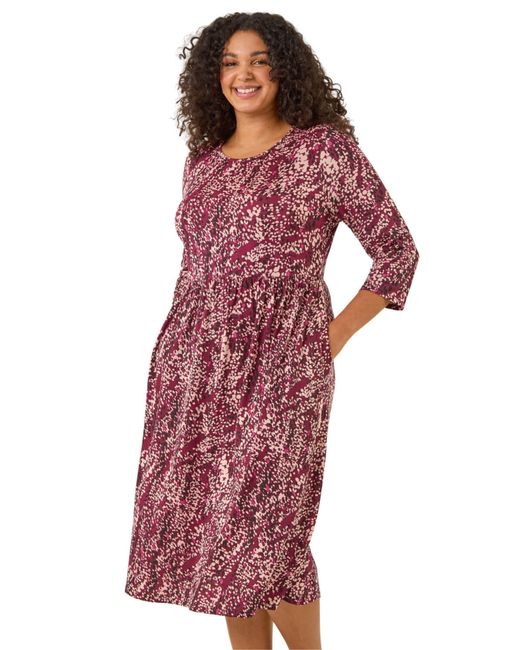 Roman Red Curve Spot Print Stretch Midi Dress