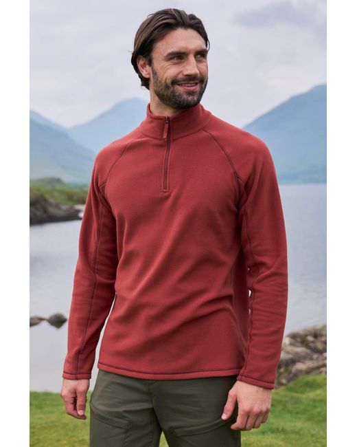 Mountain Warehouse Red 'Ashbourne' Fleece Jacket Half Zip Mid Layer Sweater for men