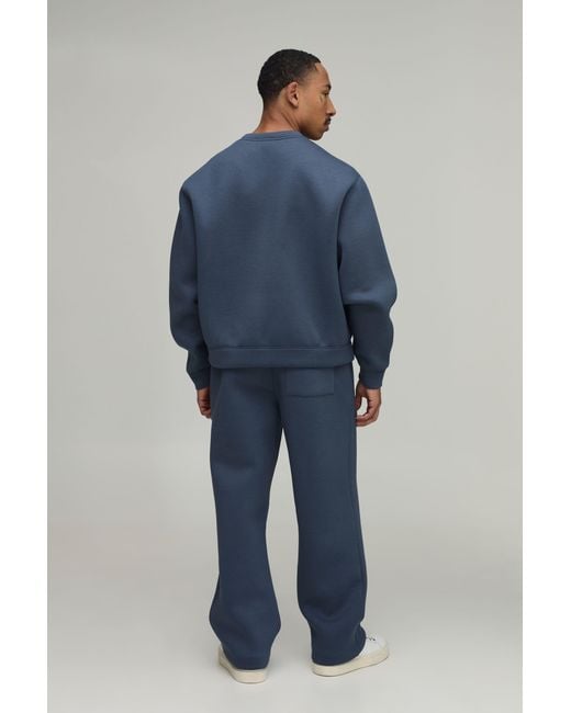 BoohooMAN Blue Oversized Boxy Crew Neck Scuba Sweatshirt And Straight Leg Tracksuit for men