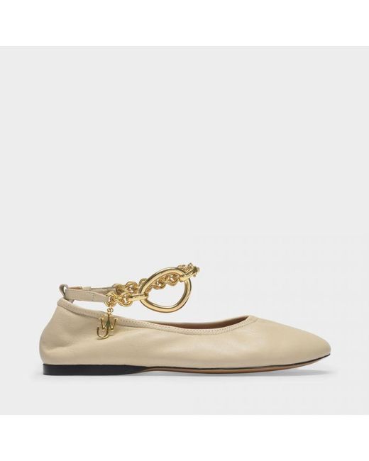 J.W. Anderson Charm Ballerina's In Beige Leer in het White