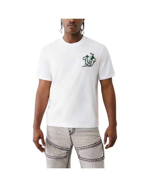 True Religion White T Shirts Nature Graphic Crew Neck Summer Cotton Tee for men