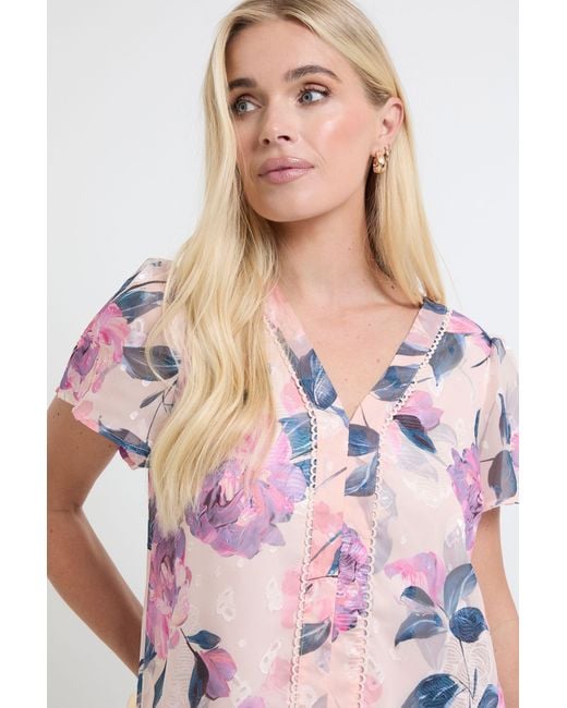 Wallis Pink Petite Floral Burn Out Lace Insert Blouse