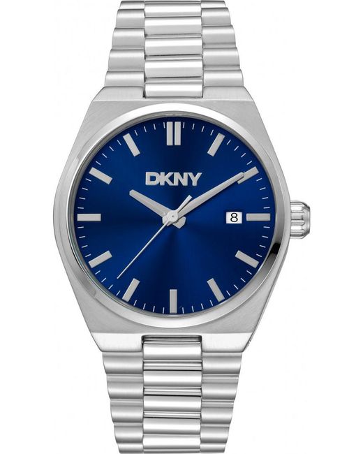 DKNY Gray Date Blue Dial Stainless Steel Bracelet Watch for men