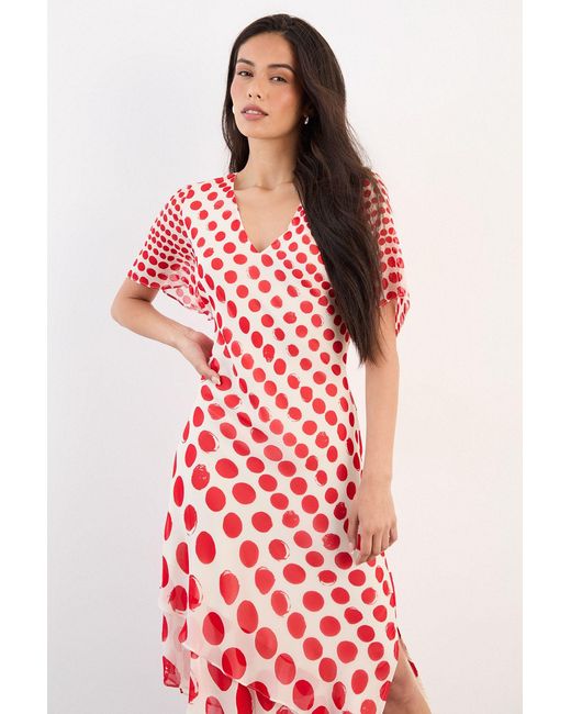 Warehouse Red Graduated Statement Spot Midi Dress