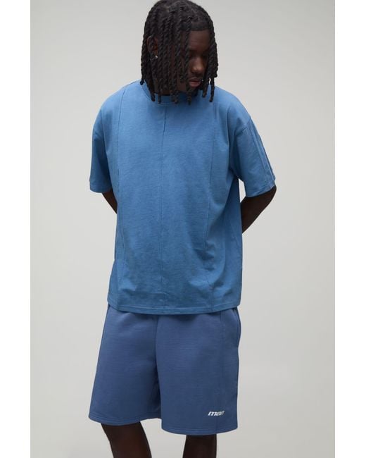BoohooMAN Blue Sport Seam Detail Oversized T-Shirt & Baggy Short Set for men