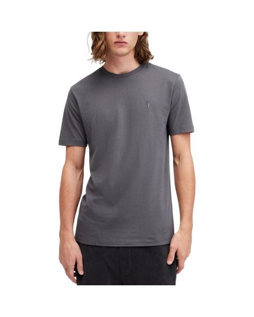 AllSaints Gray All Saints T Shirts Tonic Crew Neck Short Sleeve Rumskull Plain Casual Tops for men