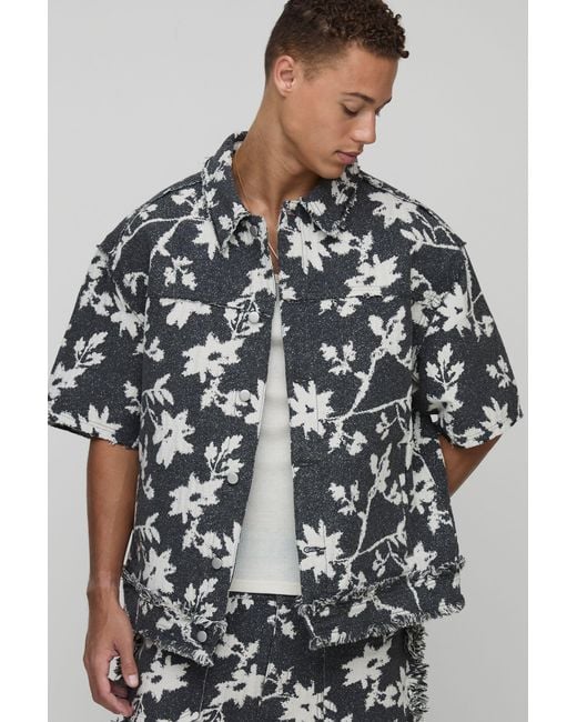 BoohooMAN Gray Tall Floral Tapestry Oversized Short Sleeve Overshirt for men
