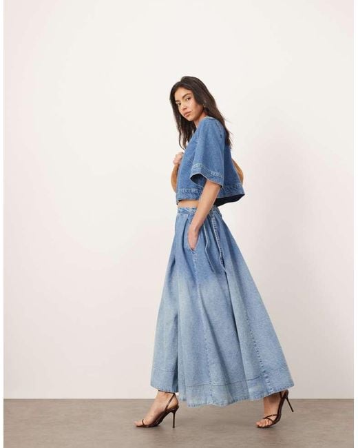 ARRANGE Blue Denim Crop Tab Detail Top Co-Ord