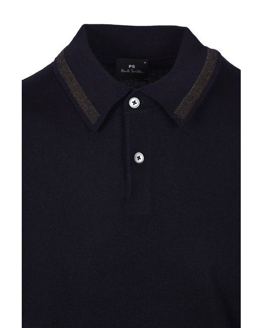 Paul Smith Black Merino Sweater Ss Polo Cotton for men