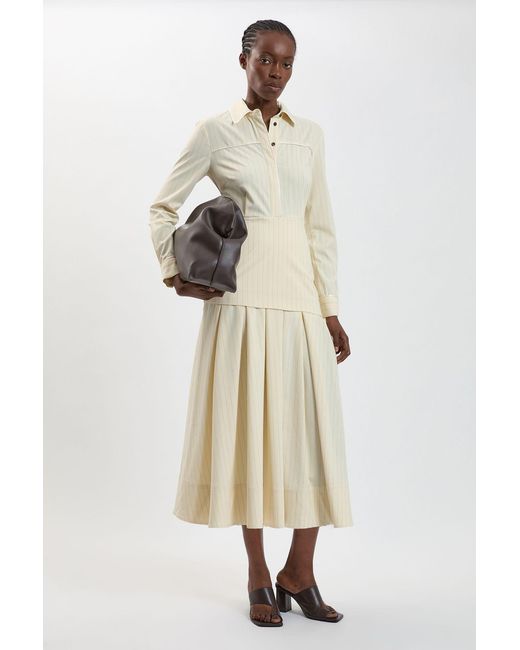 Karen Millen Natural Tailored Pinstripe Collared Maxi Dress