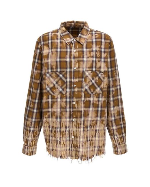 Amiri Brown Bleached Long Sleeve Flannel Shirt Cotton for men