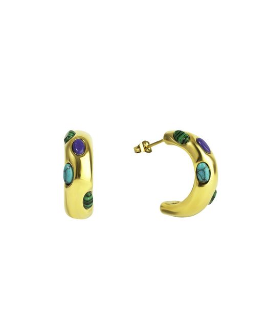 The Jewellery Stockroom Metallic Plated Stainless Steel Studded Malachite And Stud Hoop