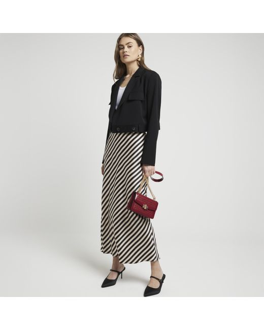 River Island White Maxi Skirt Satin Stripe