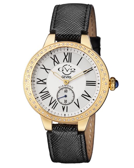 Gv2 Black Astor Swiss Quartz Diamond Dial Calfskin Leather Watch