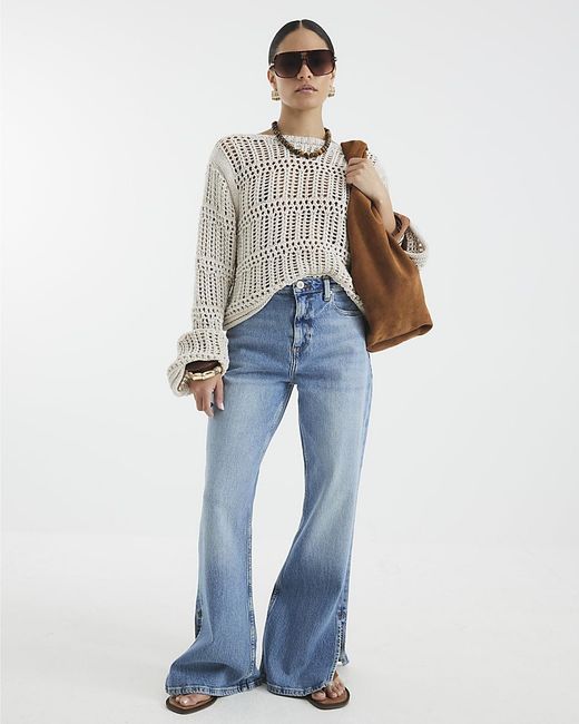 River Island Blue Flared Jeans Petite High Rise Cotton