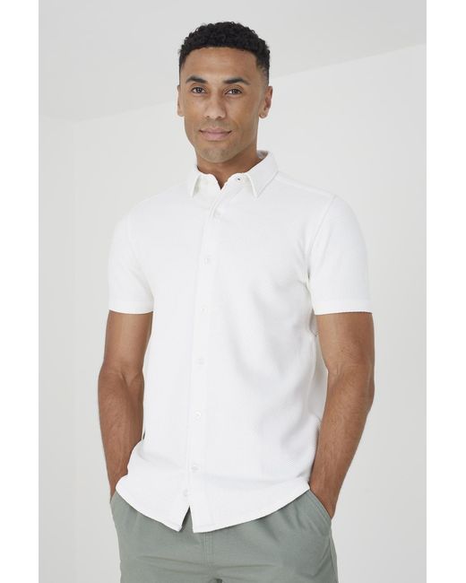 Brave Soul White 'Cadby' Short Sleeve Textured Shirt for men