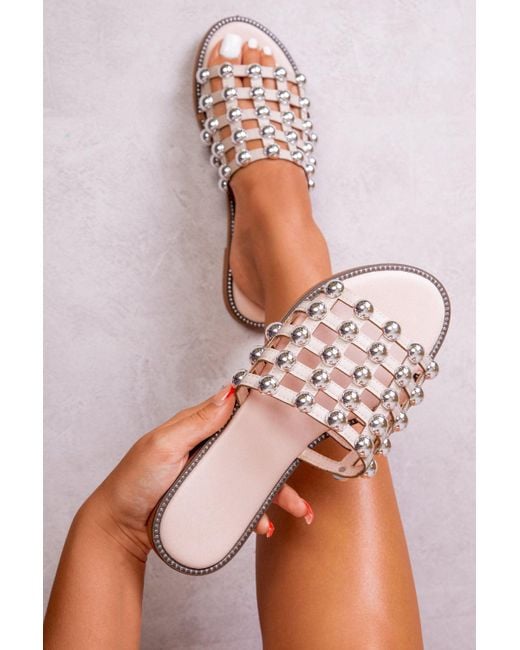 Where's That From Pink Kelly Studded Slider With Caged Detailing