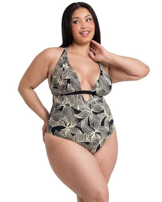 Curvy Kate Multicolor Cs038607 Ripple Reef Reversible Non Wired Swimsuit