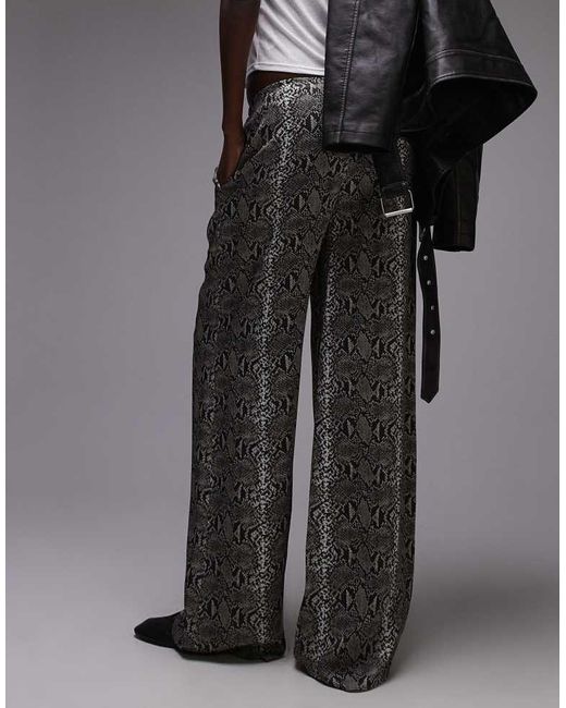 TOPSHOP Black Satin Wide Leg With Tie Waist