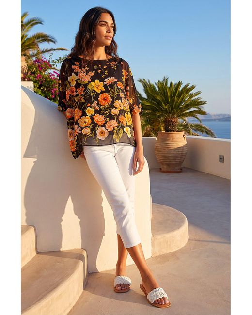 Roman Black Floral Print Sequin Tunic Top