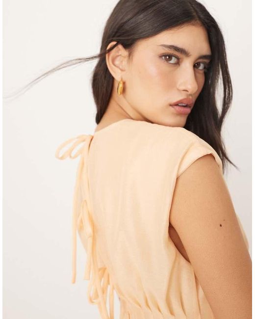 ARRANGE Natural Organza Pleat Waist Maxi Dress With Tie Back Detail