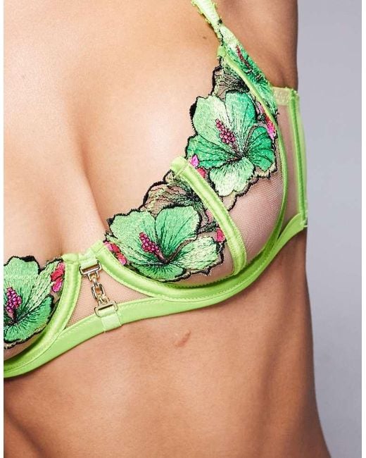 Ann Summers Green Caged Hibsicus Non Padded Balcony Bra