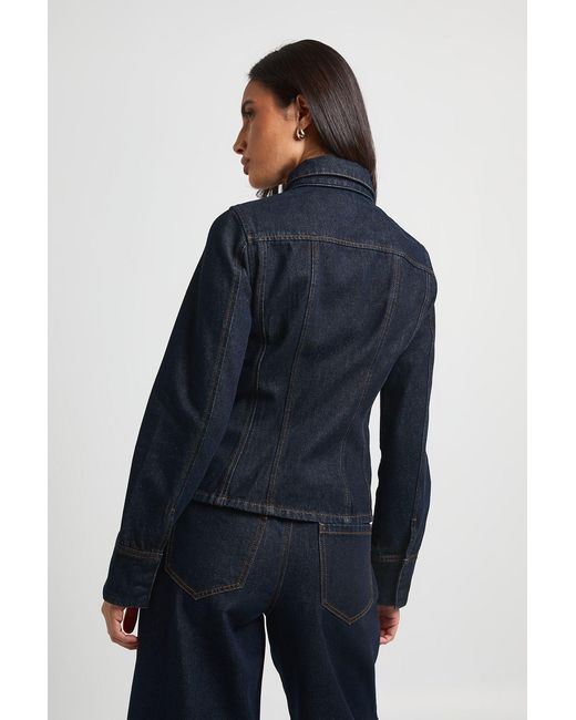 Boohoo Blue Cinched Long Sleeve Denim Shirt With Tie