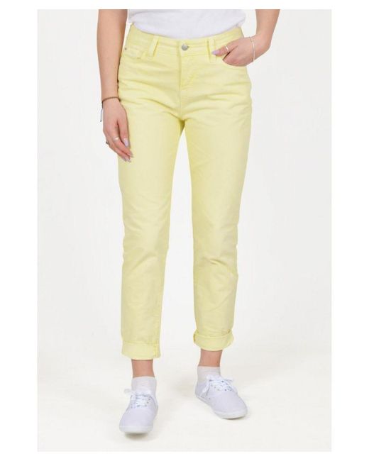 Marks & Spencer Yellow Girlfriend Cropped Roll Hem Jeans Cotton