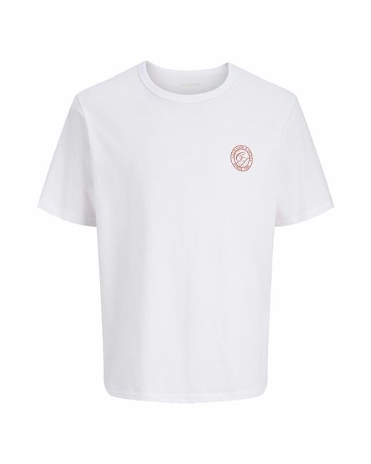 Jack & Jones White Relaxed Fit Crew Neck T-Shirt Cotton Blend for men