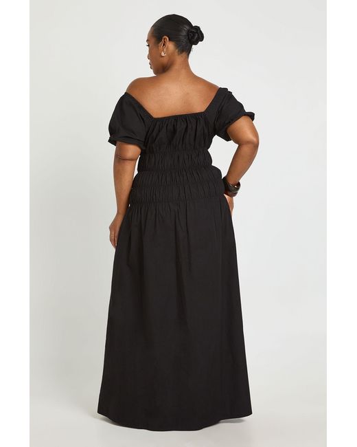 Boohoo Black Plus Puff Sleeve Tirred Ruching Maxi Dress