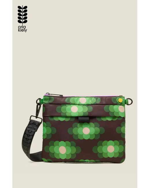 Orla Kiely Green Vegan Crossbody Bag With Adjustable Strap And Front Pocket