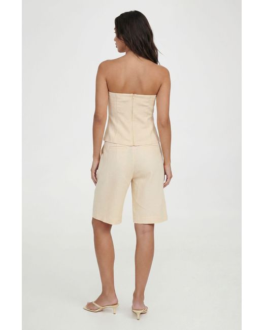 Boohoo Natural Linen Look Tailored Bermuda Shorts