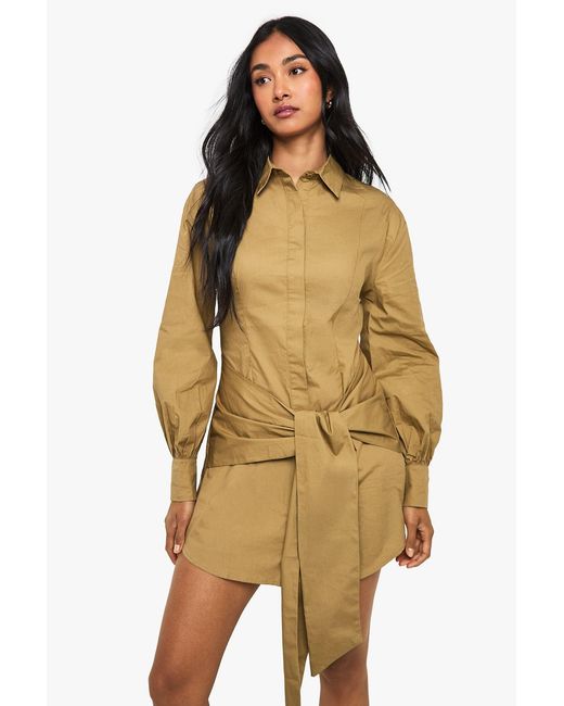 Boohoo Natural Wrap Shirt Dress