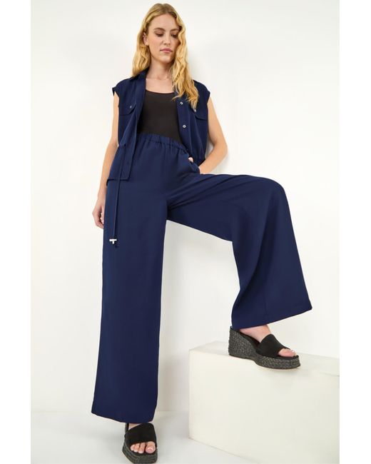 Roman Blue Crepe Elasticated Waist Trouser